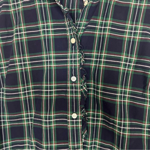 Talbots Green Navy Plaid Ruffle Button Down Shirt Size 16 - Picture 8 of 12